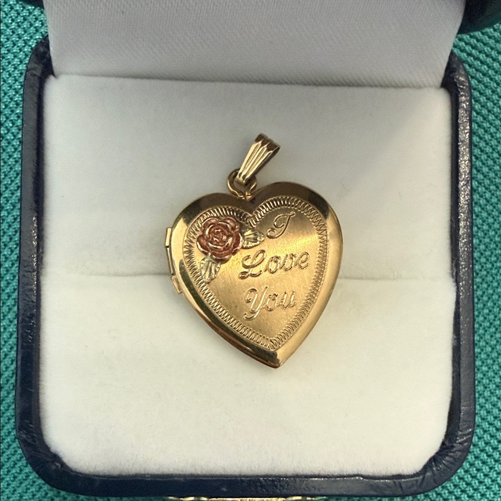 Heart Locket Necklace - Gold "I Love You" Floral Accent
